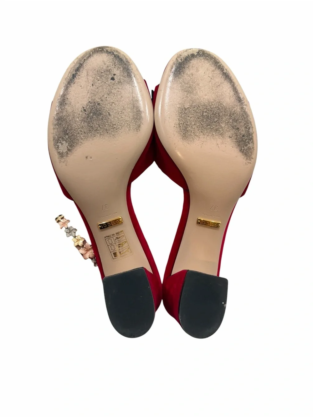 Gucci Red Velvet Bee Pearl Crystal Slide Sandals Heels